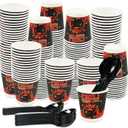 EoBeCy 400 Pcs Chili Cook Off Decorations, Funny Spicy Pepper Cartoon 5 oz Bowls Tasting Paper Cups and Plastic Spoons Set, Hot Chili Party Supplies for Festival or Cooking Contest