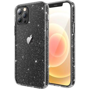 JETech Glitter Case for iPhone 12/12 Pro, 6.1-Inch, Bling Sparkle Shockproof Phone Bumper Cover, Cute Sparkly for Women and Girls (Black)