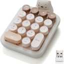 Cute Wireless Numeric Keypad with Silicone Bear, Colorful Round Keycaps, 2.4G USB Wireless Connection, Portable Financial Accounting Numpad Number Keyboard, Suitable for PC, Laptop (MilkTea)