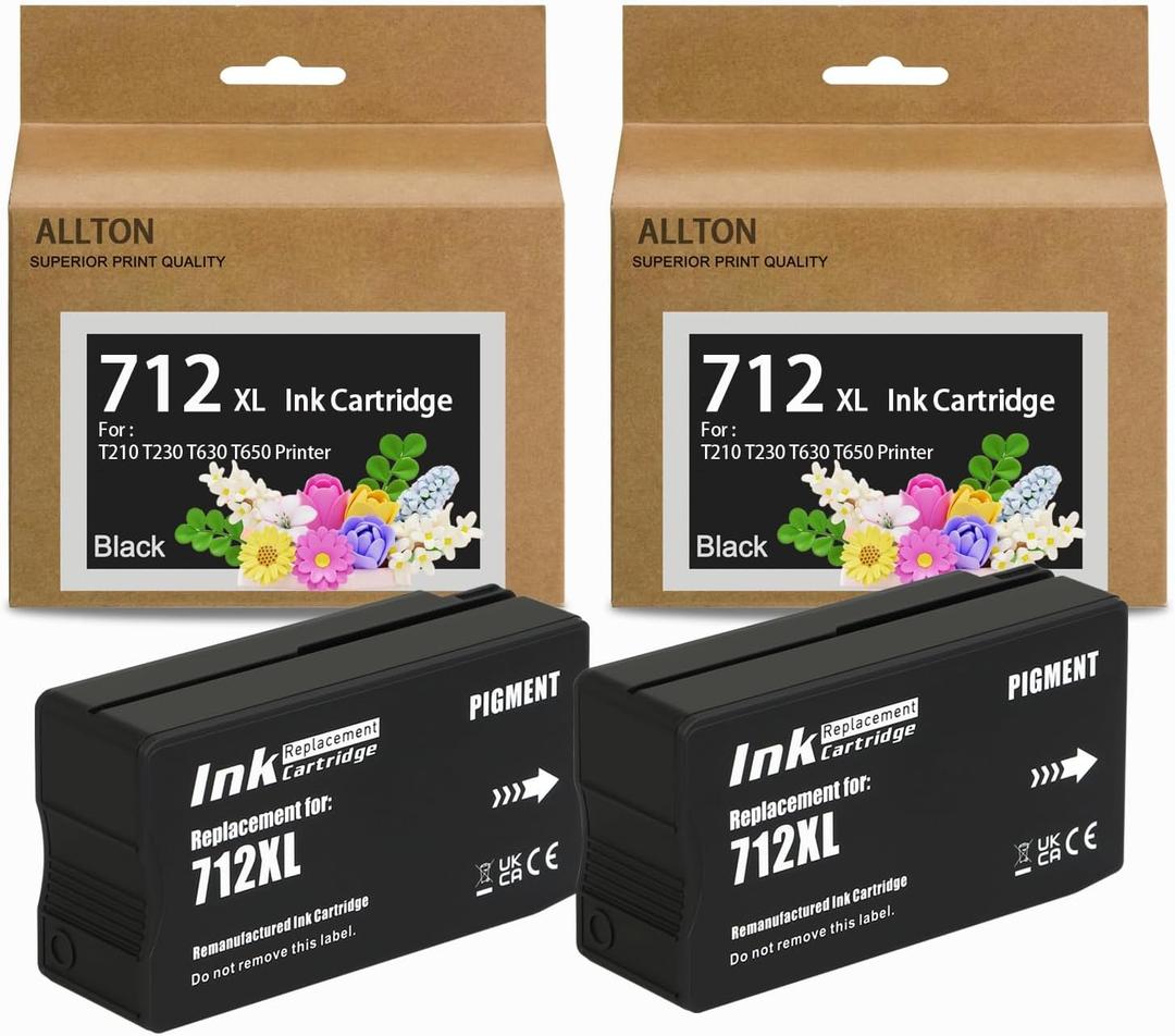 712 712XL Black Ink Cartridge Replacement for 3ED71A Ink 712 712XL Compatible for DesignJet T210 T230 T630 T650 Printers(2BK-80ML,2-Pack)