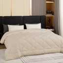 GOHOME 120x98 Oversized King Comforter All Season Extra Large King Size Microfiber Comforter Quilted Down Alternative Duvet Insert with 8 Corner Tabs (Oversized King-120"x98", Beige)