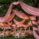 20ftx40ft Rose Gold Ceiling Curtain for Wedding Parties 4 Panels Wrinkle-Free 40 FT Long Tent Draping Curtains for Wedding, Birthday & Theme Parties, 40ft Height with Rod Pocket