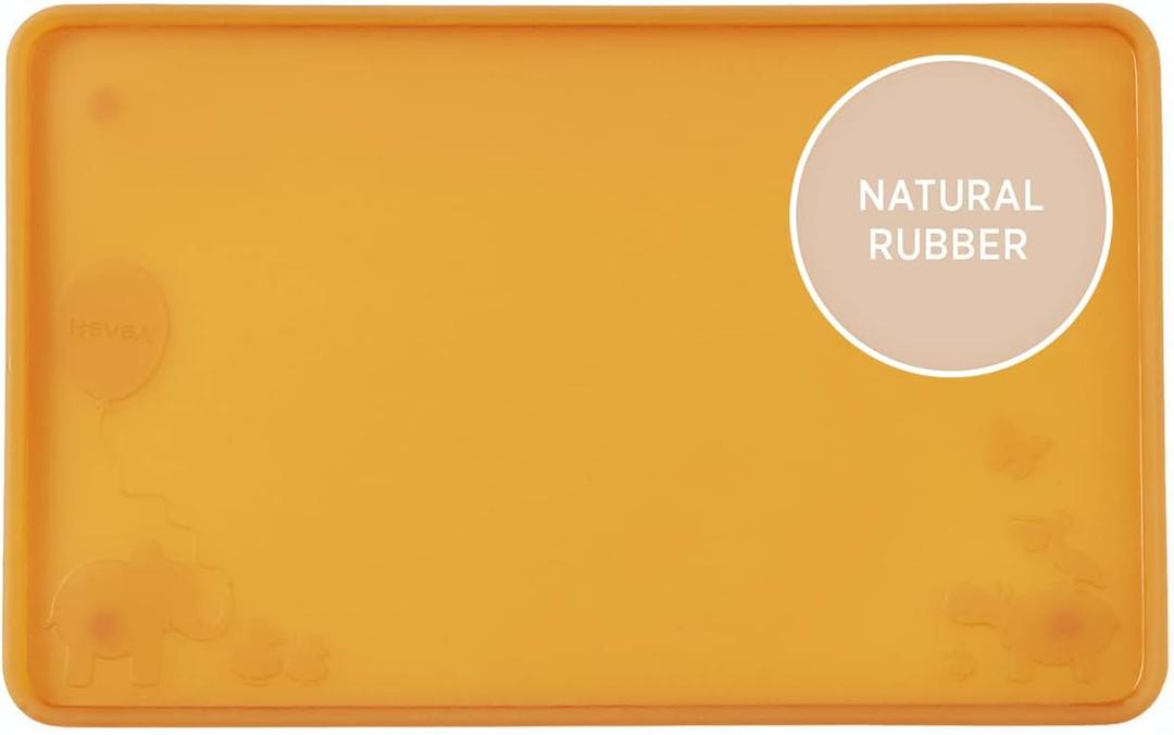 HEVEA Natural Rubber Kids Placemat - Alternative to Silicone and Plastic with Upcycled Material, Safe for Children with Fun Animal Designs (Natural)