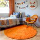 Amdrebio Orange Round Circle Rug 4Ft for Bedroom Living Room, Fluffy Fuzzy Area Rugs for Kids Room Decor Aesthetic, Cute Furry Plush Shag Carpet for Toddler Teen Girls Boys Baby Nursery Dorm Playroom