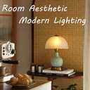 Glivpny Vintage Table Lamp for Living Room,16" Mid Century Modern Ceramic Lamps for Bedroom,Retro Bedside Nightstand Mushroom Glass Lamps, Classic Chinoiserie Green Lamp for Home Decor (LD002)