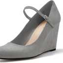 Coutgo Womens Wedge Pumps Dressy Mary Jane Shoes Comfort Wedges Closed Toe Ankle Strap Heeled Shoes (10, Grey)