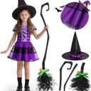 PEADUCK Kids Witch Costume for Girls, Halloween Costumes Dress Up Role Play Set (Purple, S)