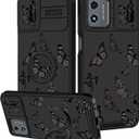 Funermei for Moto G Play 4G 2024 Case - Women Girls Cute Phone Cover Girly Pretty Aesthetic Black Butterfly Unique Design with Camera Cover and Ring Stand Funda for Motorola G Play 4G 2024