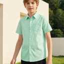 Spring&Gege Boys Cotton Dress Shirt Button Down Kids Short Sleeve Uniform Solid (2-14 Years) (Green)