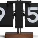 mooas Classic Modern Wood Big Flip Desk Clock (Black), Retro Vintage Analog Design Auto Flip Clock Table Clock Large Number Battery Powered, Ideal for Home Office School Hotel Caf