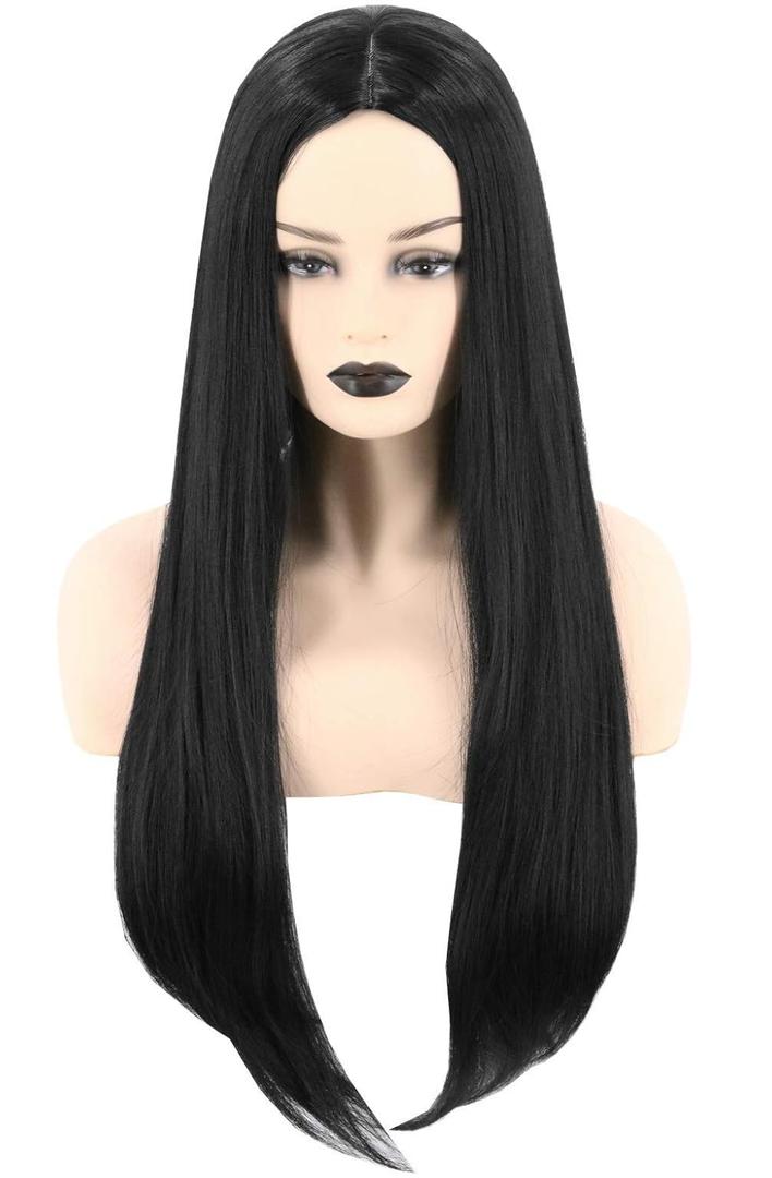 Topcosplay Women Wig Black Long Straight Middle Part Cosplay Halloween Costume Hair Wigs,  21-24.5 inch