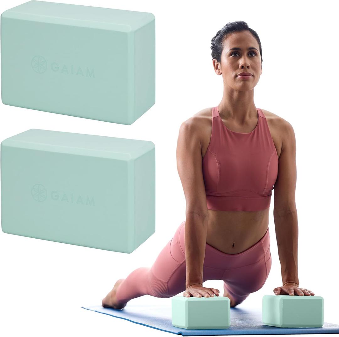Gaiam Yoga Block - Supportive Latex-Free Eva Foam - Soft Non-Slip Surface with Beveled Edges for Yoga, Pilates, Meditation (2-Pack Lagoon)