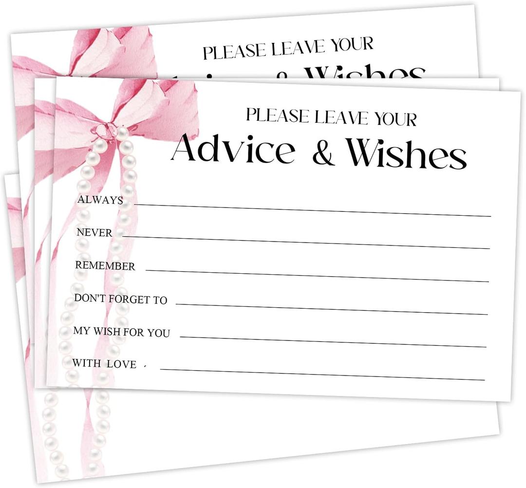 2 x Pink Bow Advice and Wishes Cards for the Mr and Mrs Watercolor Advice Cards Perfect for Guests Weddings Baby Shower Graduation Date Night Wedding Games Double-Sided Fill in Style 25 PCS - DH508