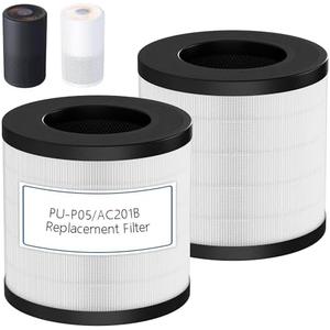PU-P05/AC201B Replacement Filter Compatible with FULMINARE PU-P05 and Purivortex AC201B Air Purifiers, H13 True HEPA Air Filter for Home Pets Dander Dust Smoke Pollen 2pack