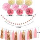 Pink Rose Gold Birthday Party Decorations Supplies Set,Happy Birthday Decoration Rose Gold Glittery Banner Tassel Garland Circle Dots Garland for Event Supplies