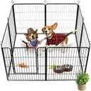 Dog Playpen, 32 in(H) Pet Fence Outdoor for Rv Camping, Garden Fence Animal Barrie for Yard, Total 16 Panels with Gate 37.3Ft(L) Black Metal Temporary Fencing