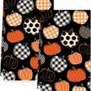 Halloween Kitchen Dish Towel Orange Black Plaid Dot Pumpkin 18 x 28 Inch Dishcloth Hand Drying Tea Towel for Cooking Baking Cleaning Wipes, 2Pcs