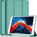 iMieet iPad 9th Generation Case 2021/iPad 8th Generation Case 2020 10.2 Inch with Pencil Holder, iPad 7th Gen 2019 Case with Soft Baby Skin Silicone Back, Auto Wake/Sleep Cover (Forest Green)