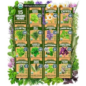 HOME GROWN Organic Herb Seeds Variety Pack - Non GMO, Heirloom 2,500+ High-Germinating Heirloom Seeds for Planting Indoor Outdoor Spring Herb Garden Hydroponics Garden Seeds, Basil Cilantro & More