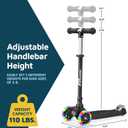 Lifemaster Mini 3-Wheel Kids Scooter with Multi-Color Wheel Lights 4-Height Adjustable Handlebar, Wide Anti-Slip Deck, Child Safety Certified, Boys & Girls Ages 2+ Supports Up to 110 lbs
