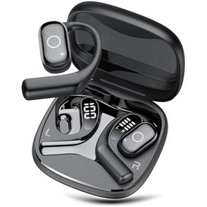 Open Ear Earbuds, Wireless Bluetooth 5.4 Ear Buds with Big Earhooks, 80H HD Stereo Sound Open Ear Headphones, Touch Control Earphones, IP7 Waterproof Earbuds for Workouts Running (Black)