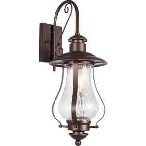 Treekee Outdoor Wall Light Fixture, Vintage Wall Exterior Lantern with E26 Socket & Wood Grain Glass, Matte Brown Rustic Wall Sconce Farmhouse Porch Lamp for Patio, Garage, Yard, Front Door