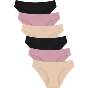 FINETOO 6 Pack Womens Seamless Hipster Underwear No Show Panties Invisibles Briefs Soft Stretch Bikini Underwears Medium, Black & Beige & Khaki