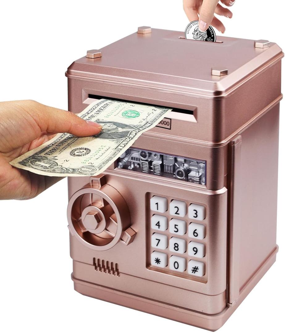 Piggy Bank for Kids, ATM Electronic Password Cash Coin Bank, Money Saving Box for Kids, Boys Girls Birthday Gift (New Rose Gold)