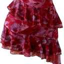 Verdusa Women's Summer Dress Y2k Halter Mini Dress Mesh Backless Floral Ruffle Wedding Guest Dress (X-Large, Red)