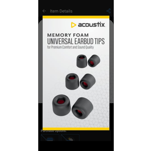 Acoustix Universal Memory Foam Replacement Earbud Tips - Black - 6pcs