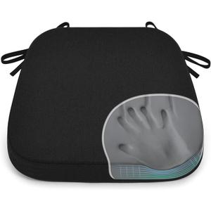Shinnwa Dining Chair Pads, Patented Design Memory Foam Kitchen Chair Cushions with Ties and Washable Cover, 17" x 16" x 2", Black
