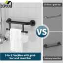 Black Towel Grab Bar 17 Inch, Zepolu Handicap Towel Bar for Bathroom, Stainless Steel Safety Assist Bar Balanced Support Handle, Wall Mounted Towel Rack Grab Bars for Senior Elderly Disabled