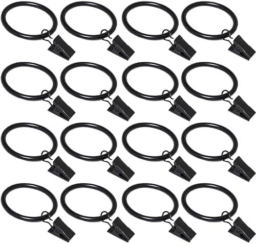 16 Pack Curtain Rings with Clips, Window Clip Rings Curtain Hooks Hangers Clip Rings for Hanging Drapery Drapes Bows, 1.5 Inch Diameter, Black