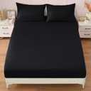 Homiest 3PCS Pure Cotton Fitted Sheet & Pillowcase Set, Full Size, 400 Thread Count, Soft & Breathable, 15 Inch Deep Pocket, Luxury 5-Star Hotel Quality Cotton Sheets, Black