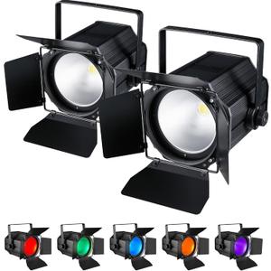 COB Stage Lights with Barn Doors, COB Par Light 200W LED RGBWAUV DMX512 Master-Slave Sound DJ Lighting Spotlight Fresnel for Church Concert Wedding (6-Colors Style, 2)