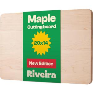 Riveira Maple Wood Cutting Board  Gourmet Maple Grandeur: 20 x 14 Wooden Cutting Board  Natural Wooden Cutting Boards For Kitchen Decorative  Innovative Juice Grooves Maple Wooden Chopping Board