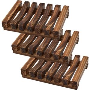 3 Pcs Natural Wooden Soap Dish Holder for Shower, Self Draining Soap Tray for Bathroom, Extend Soaps Life and Keep Dry