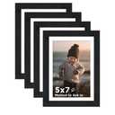 KINLINK 5x7 Picture Frame Black Wood Set of 4, Wooden Photo Frame Matted 4x6 with Plexiglass for 4x6 with Mat or 5x7 without Mat for Table and Wall Display