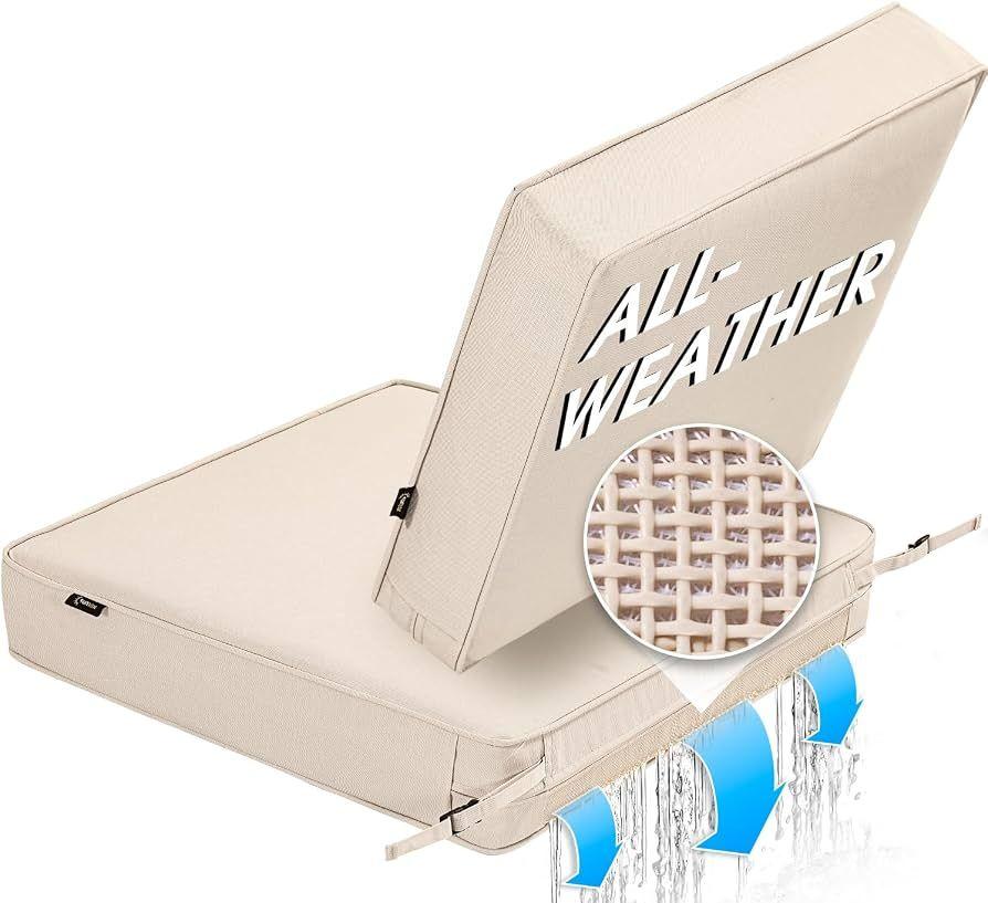 SUNROX DryFast Foam Outdoor Patio Chair Cushions with DryMesh Drainage, All-Weather FadeShield Water Resistant Patio Furniture Cushions 24"x24"x4", 3 Pack Cream