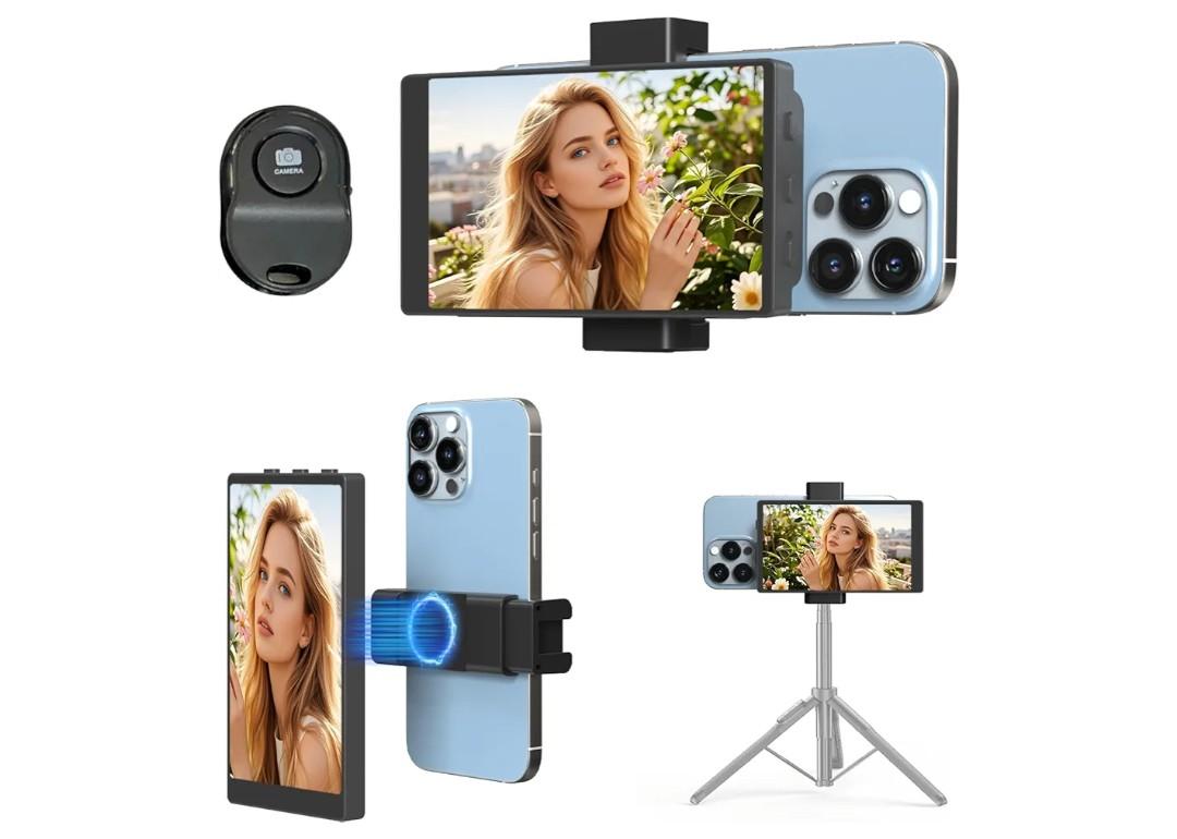 5" Selfie Monitor Screen for iPhone, Back Camera Selfie Monitor with Low Latency HD Screen - Portable Phone Vlog Monitor w/Bluetooth Remote, Perfect for Content Creators on TikTok YouTube (Black)