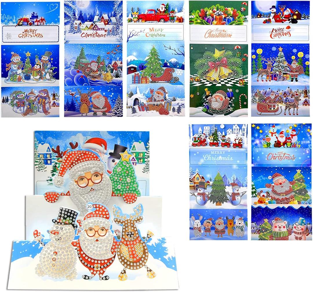 SKRYUIE DIY 5D Diamond Painting Christmas Card Set for Adults Full Diamond Round Diamond Art Kits for Adults Card, Mosaic Making Greeting Card with Envelope for Family and Friends-8 Piece Set