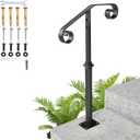 Handrails for Outdoor Steps, 1-2 Step Single Post Handrail, 38" H Rustproof Wrought Iron Stair Railing with Assembly Tool Kit for Concrete Steps, Wood Steps, Black