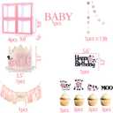 Pink Cow Party Decorations 148PCS Cow Balloons Garland Include High Chair Banner Boxes Cutout MOO MOO Banners for Boys Girls Farm Animal Themed Baby Shower Birthday Party Decorations Supplies