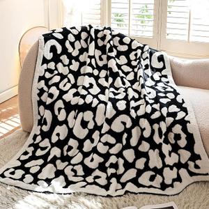 Cyusri Fieece Cow Print Blanket Home Decor 51x63 in Black