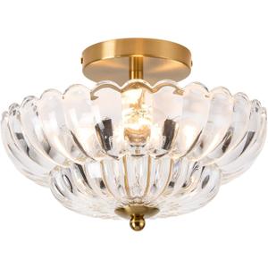Semi Flush Mount Ceiling Light - Clear Glass Close to Ceiling Light Fixtures - Vintage Ceiling Lights for Hallway Living Room Kitchen Bedroom, C2513-CL