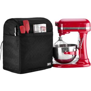 HOMEST Stand Mixer Quilted Dust Cover with Pockets Compatible with KitchenAid 6/7/8 Quart Bowl Lift, Black(Patent Design)