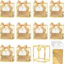 Tenare 12 Pack 4×2.8×4.5 Inch Easter Mini Clear Plastic Gift Bags with Handles Wedding Extra Small Transparent Party Favor Bags Bulk with Ribbon Tissue Paper for Easter Party Supplies(Gold)