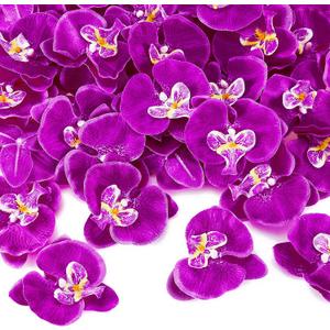 40 Pieces Orchid Petals Artificial Decorations Orchids Heads Flowers Faux Silk Phalaenopsis Butterfly Flower Heads for DIY Craft Home Wedding Party (Dark Purple)