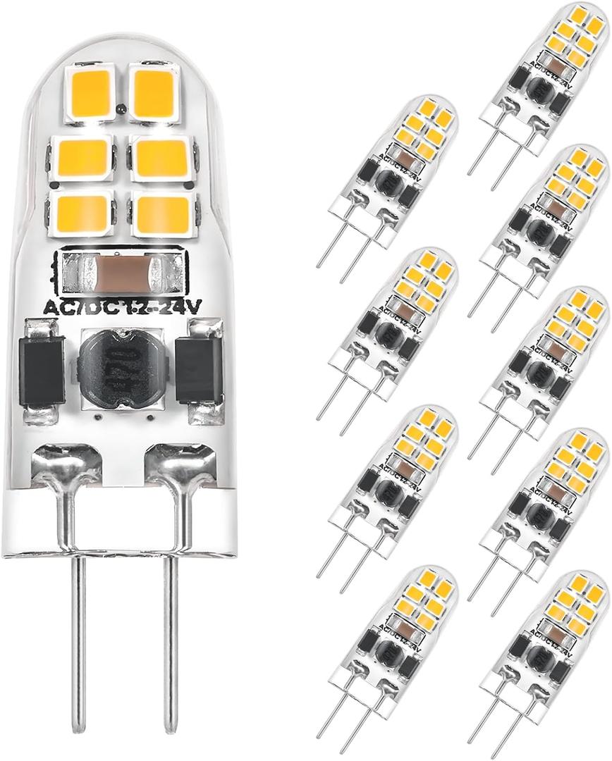 G4 LED Bulb, AC/DC 12-24V Dimmable G4 Light Bulbs, 120LM Natural White 4000K, 1.2W Replaces 12-15W Halogen Bulb, Flicker Free, Energy Saving Mini LED Bulbs for Home Lighting, 10 Pack