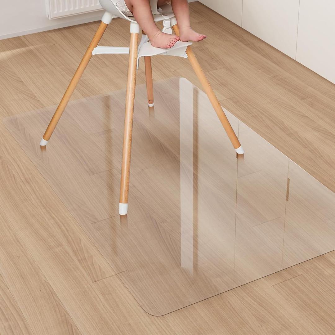Area Floor Mat for Under High Chair, 4'x6' Transparent No Slip Waterproof Vinyl Area Rug for Home, Spill Resistant Hard Floor Protector Cover for Kitchen, Easy Clean Splat Mat